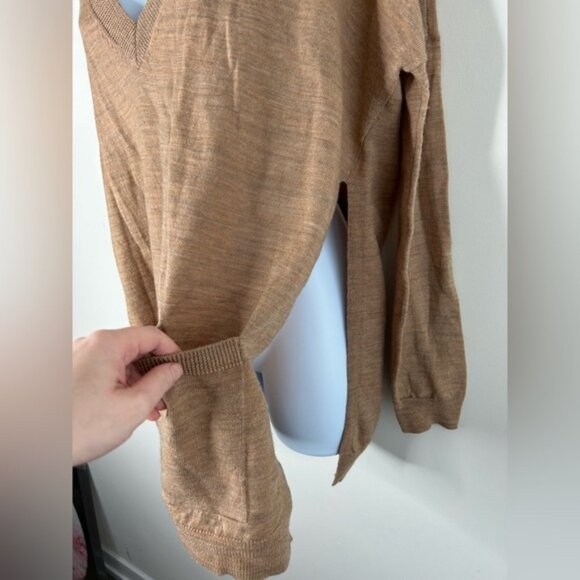Hudson's Bay Moon Women's Sweater Pullover Merino wool Side slit Brown Size XS - Picture 3 of 16